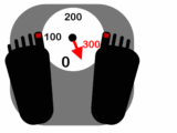Overwieght person on bathroom scale
